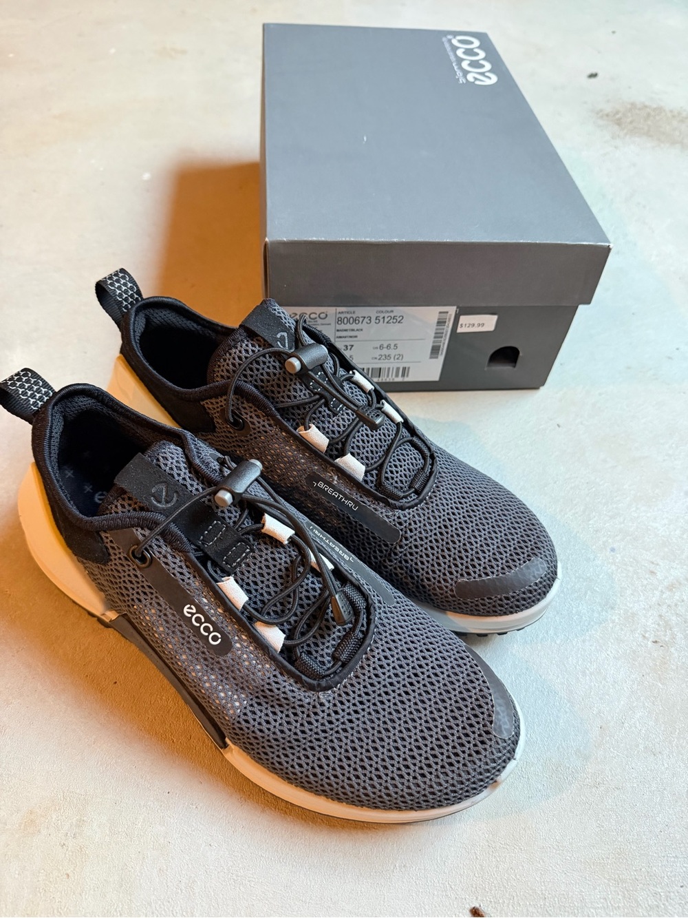 ECCO BIOM 2.0 Sneakers Women’s EU 37 US 6-6.5 Magnet Black New in Box